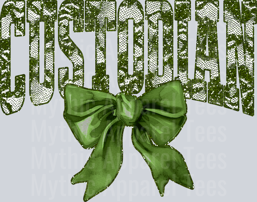 Olive Green Lace Custodian St Patrick's Day College Font Floral and shamrock pattern