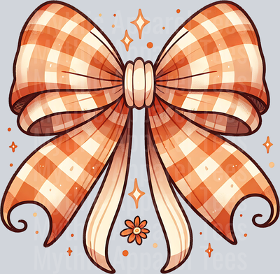 GINGHAM ORANGE AND CREAM FALL BOW CLIPART
