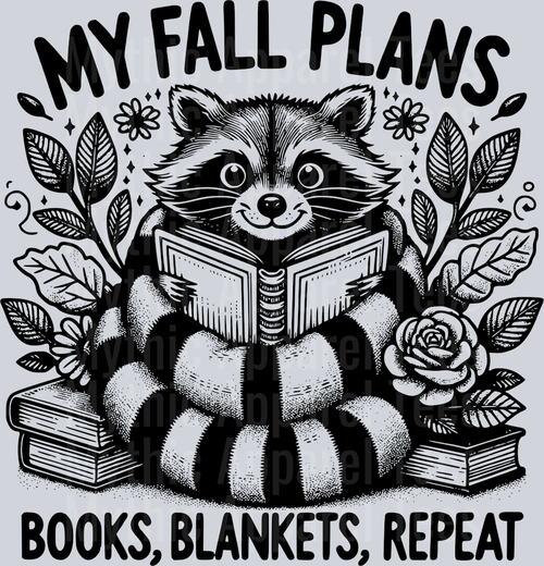 MY FALL PLANS BOOK BLANKET REPEAT RACOON BLACK DESIGN
