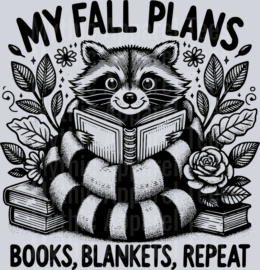 MY FALL PLANS BOOK BLANKET REPEAT RACOON BLACK DESIGN