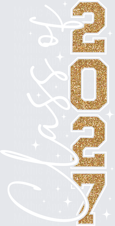 2027 Vertical Gold Glitter Varsity Block Letters Graduation Year