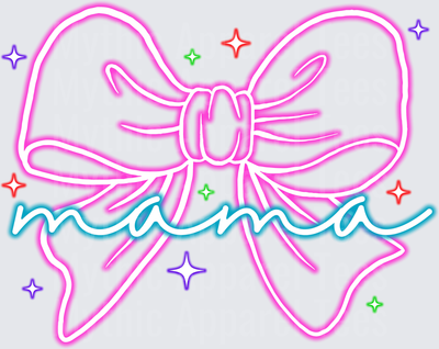 Halloween Neon Coquette Bow Mama Glowing Script Sparkles
