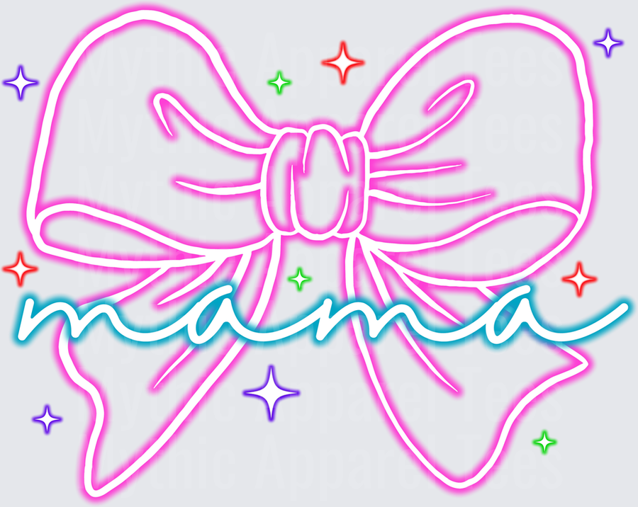 Halloween Neon Coquette Bow Mama Glowing Script Sparkles