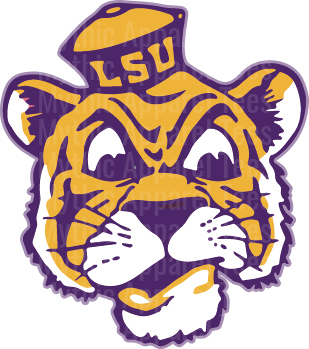 LSU Tigers Vintage Mike the Tiger Mascot Face with Gold and Purple Hat Logo