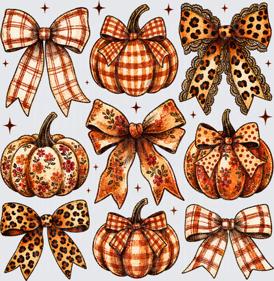 Fall Designs Coquette Pumpkin and Bow Bundle Plaid Floral Leopard Polka Dot Autumn Pattern Collection with Sparkle Accents
