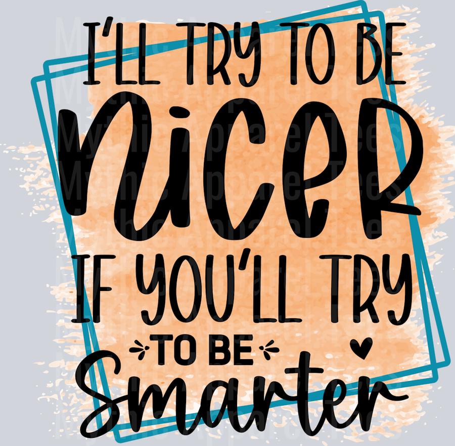 I'll try to be nicer if you try to be smarter  DTF Sarcastic Sassy Transfers