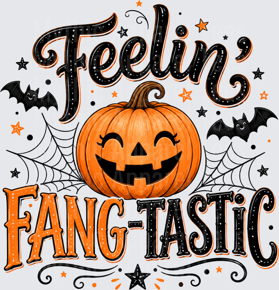 Feelin Fang-Tastic Halloween Jack-O-Lantern with Bats Stars and Spider Webs