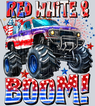 Red White and Boom Monster Truck 4th of July DTF Patriotic Transfers