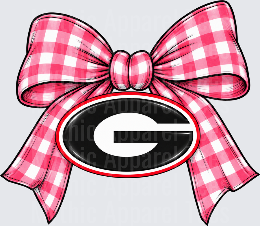 Georgia Bulldogs Pink Gingham Bow Logo Design