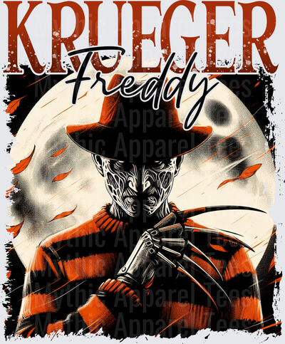 Freddy Krueger A Nightmare on Elm Street Horror Portrait with Razor Glove Full Moon Autumn Leaves Grunge Graphic