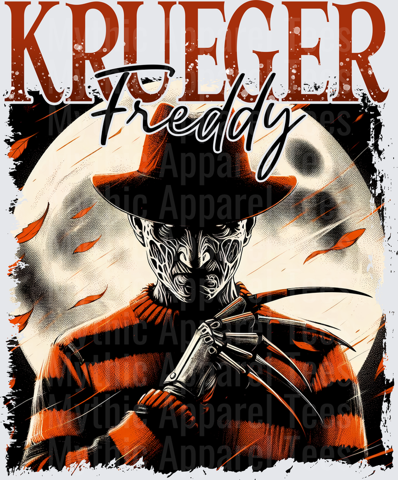 Freddy Krueger A Nightmare on Elm Street Horror Portrait with Razor Glove Full Moon Autumn Leaves Grunge Graphic