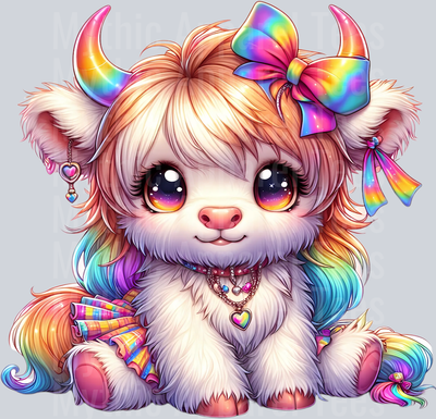 AZ770 Rainbow Highland Cow