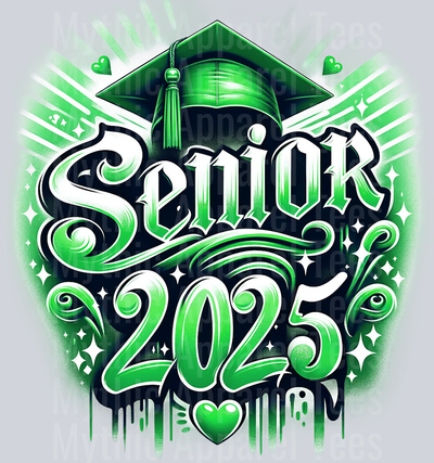 0037 Senior 2025 Airbrushed 4 GREEN DTF 2025 Senior Graduation Transfers
