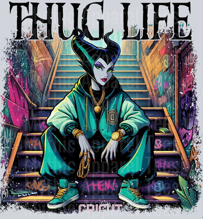 Maleficent Disney Villain on stairs DTF Thug Life Transfers