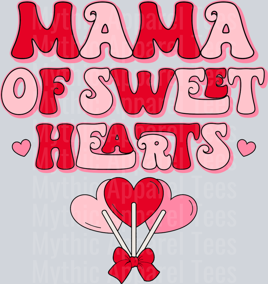 Mama Of Sweet Hearts Wavy Retro Funny Designs Valentines Day