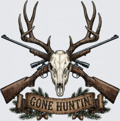 Gone Huntin' Buck Skull Crossed Rifles Banner Design