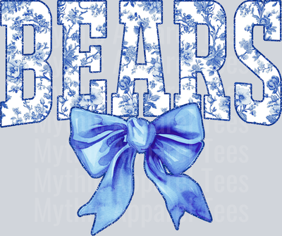 Light Blue Bears College Font Floral Pattern School Spirit & Sports