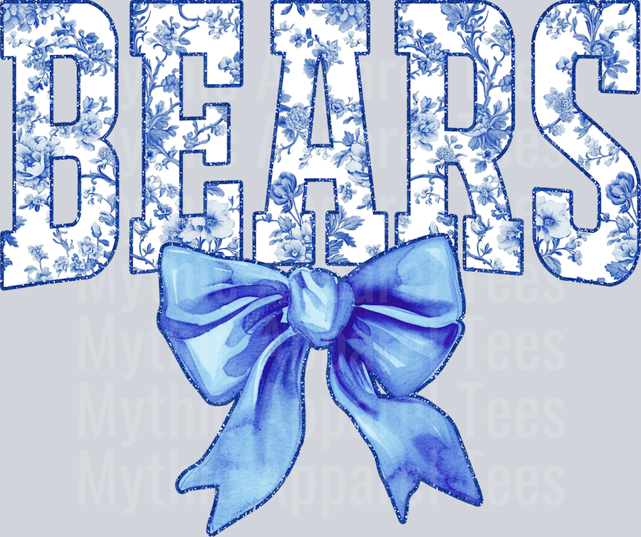 Light Blue Bears College Font Floral Pattern School Spirit & Sports
