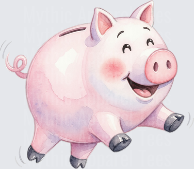 Toy Story 5 Ham Piggy Bank Watercolor Happy Cartoon Design