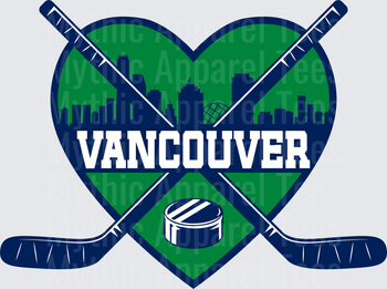 NHL Teams Vancouver Canucks Heart Skyline Crossed Sticks Puck