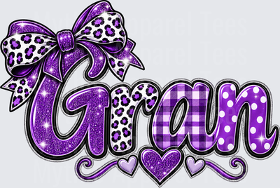 Names For Grandma Gran Purple Glitter Leopard Plaid Polka Dot Mixed Pattern with Bow and Hearts