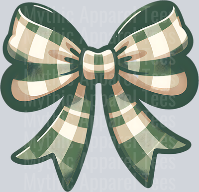 GINGHAM GREEN AND TAN BOW