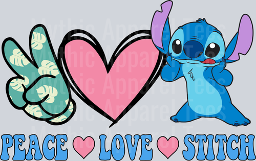 Peace Love Stitch Pink Heart DTF Lilo and Stitch Transfers