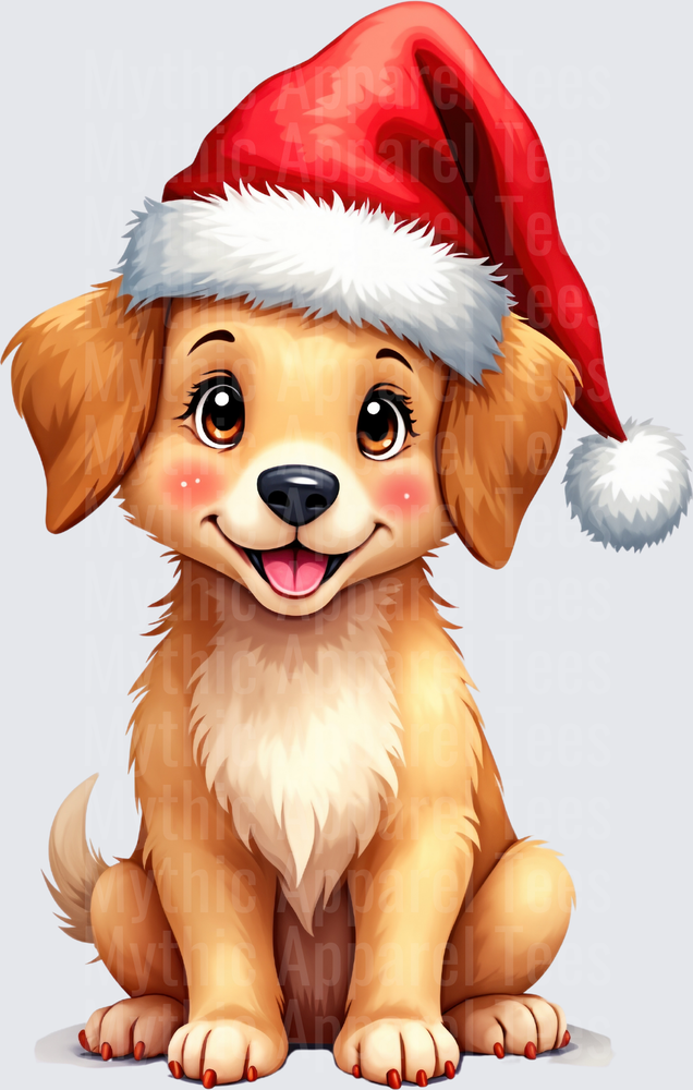 Cute Golden Retriever Puppy Wearing Santa Hat Christmas Holiday