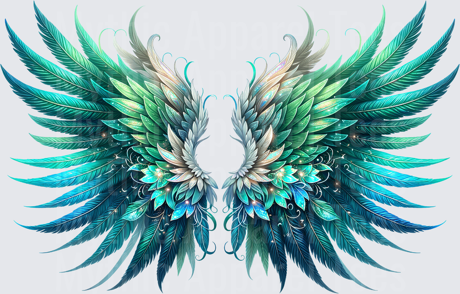 Angel Wings Teal Blue Green Ombre Feathered Fantasy Pair