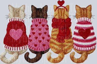 AZ643 Latch Hook Yarn Valentine Cats PNG