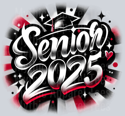 0023 Senior 2025 Airbrushed Red and Black DTF 2025 Senior Graduation Transfers