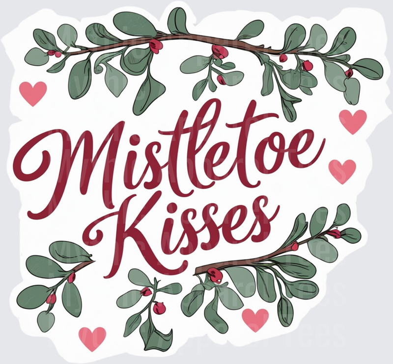 Christmas Mistletoe Kisses Script with Hearts and Branches
