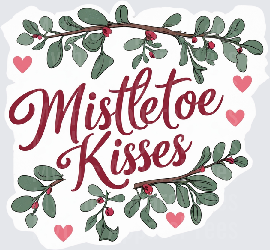 Christmas Mistletoe Kisses Script with Hearts and Branches