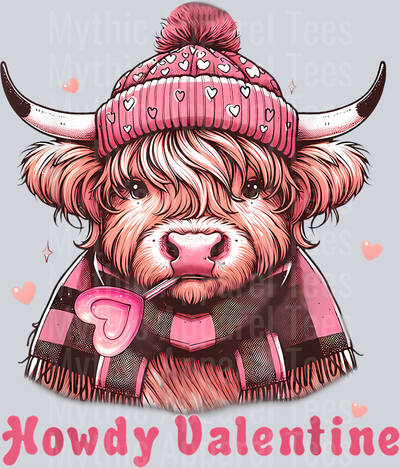 227 Howdy Valentine Cute Highland Cow Art T-Shirt