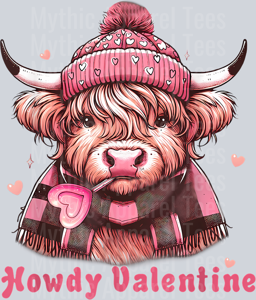 227 Howdy Valentine Cute Highland Cow Art T-Shirt