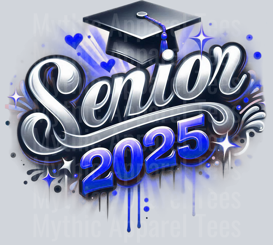 0017 Senior 2025 Airbrushed Blue and Gray DTF 2025 Senior Graduation Transfers