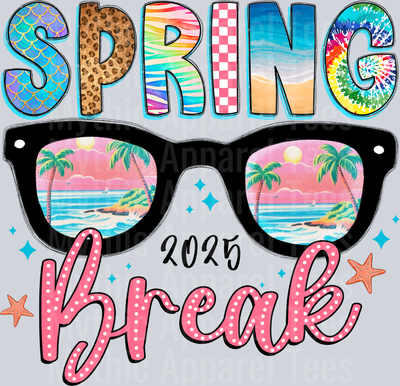 Spring 2025 Break glasses and colors palm trees DTF Summer Transfers