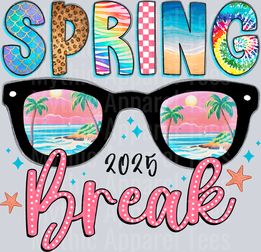 Spring 2025 Break glasses and colors palm trees DTF Summer Transfers