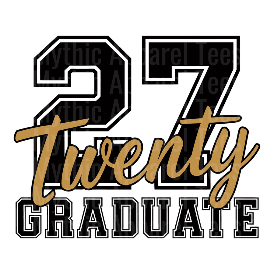 Twenty Twenty Seven Graduate Black and Gold Varsity Letter Design