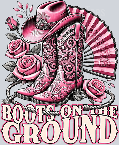 Boots on the ground Pink rose style boots with fan Western Girl DTF Western Transfers
