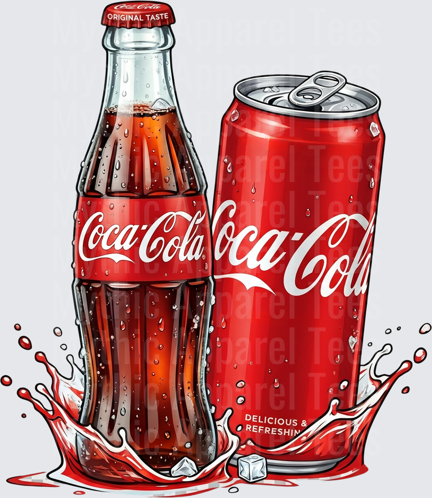 Coke Classic Glass Bottle and Can with Ice Splash