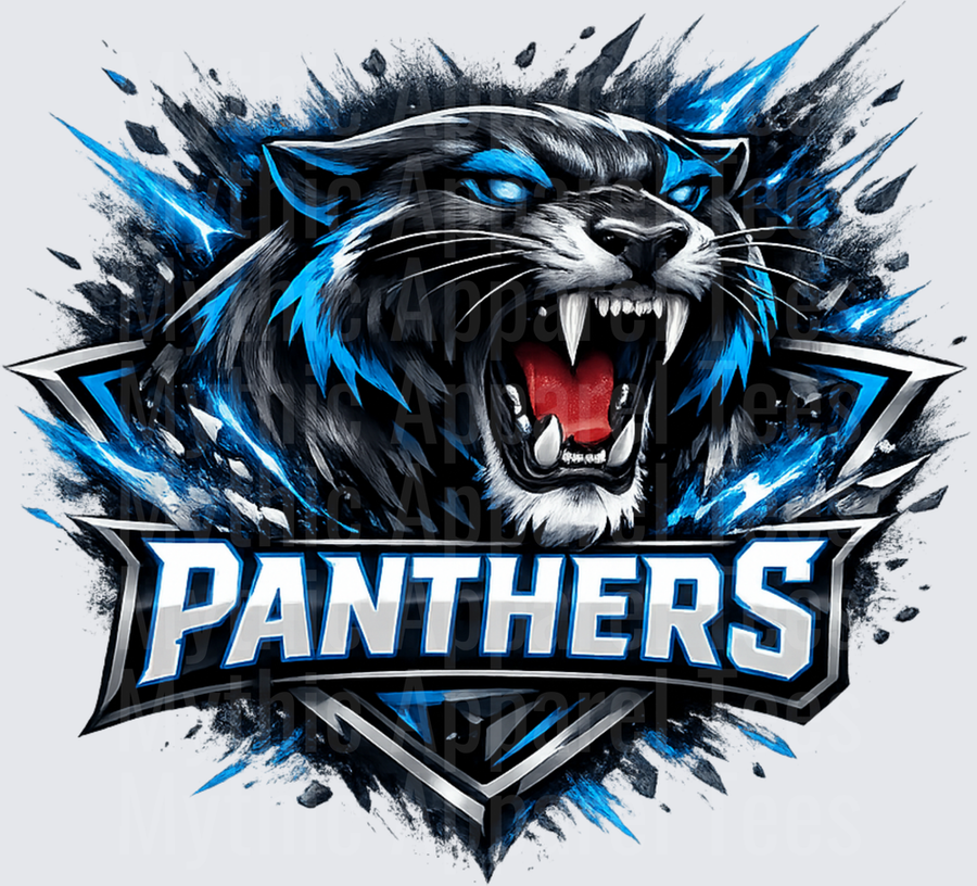 NFL Panthers Roaring Black Panther Blue Explosion Shield Logo