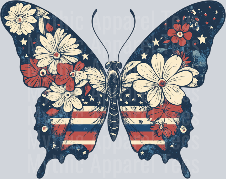 American sunflowers butterflies 15 DTF Patriotic Transfers