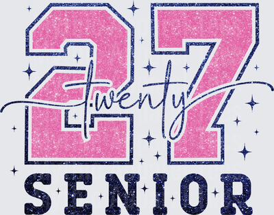 Twenty Seven Senior 2027 Glitter Pink and Navy Blue Varsity Letter Class of 2027