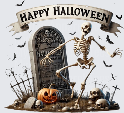 Halloween Gothic Witches Dancing Skeleton Graveyard Bats Happy Halloween Banner