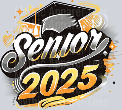 0025 Senior 2025 Airburshed Orange and Gray 2 DTF 2025 Senior Graduation Transfers