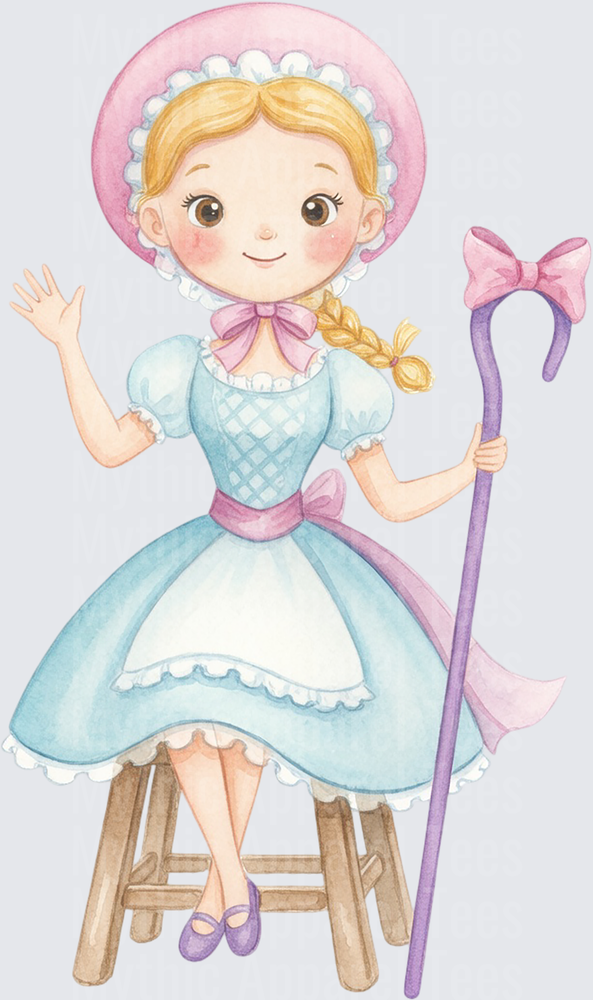 Toy Story 5 Bo Peep Watercolor Sitting with Shepherd's Crook