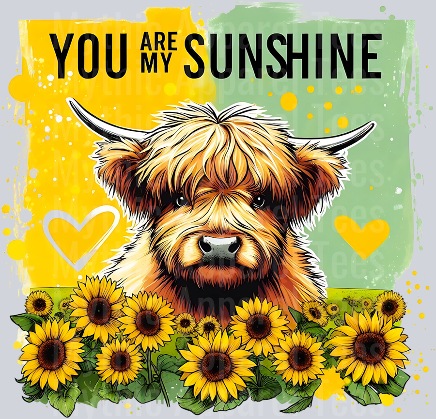You are my sunshine highland cow with flowers DTF Summer Transfers