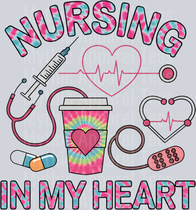Nursing In my heart blue and pink mix DTF Nurse Transfers