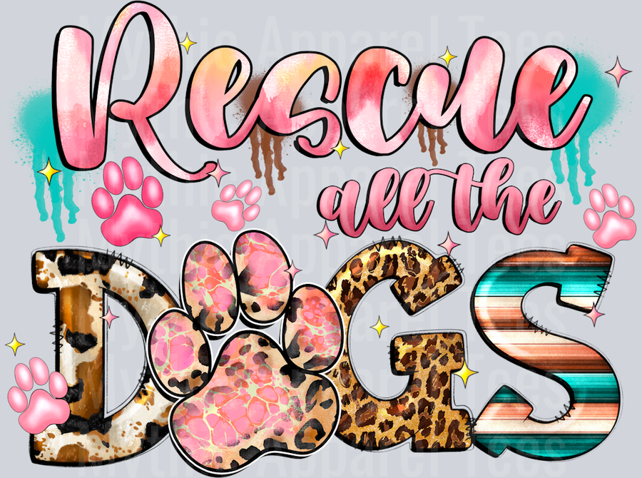 Rescue all the dogs pink and blue DTF Dog Transfers
